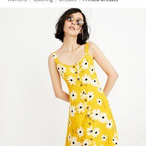 Madewell button front midi dress in ikat floral yellow size 2